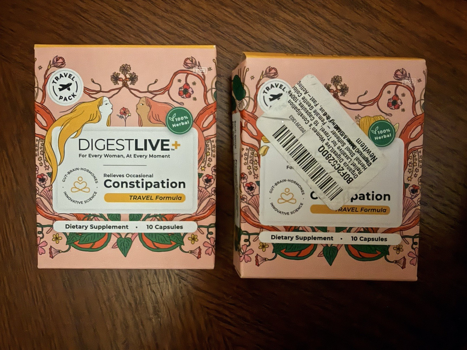 Lot of 2 DigestLive Women's Constipation Relief Laxative for Travel, 20 Capsules