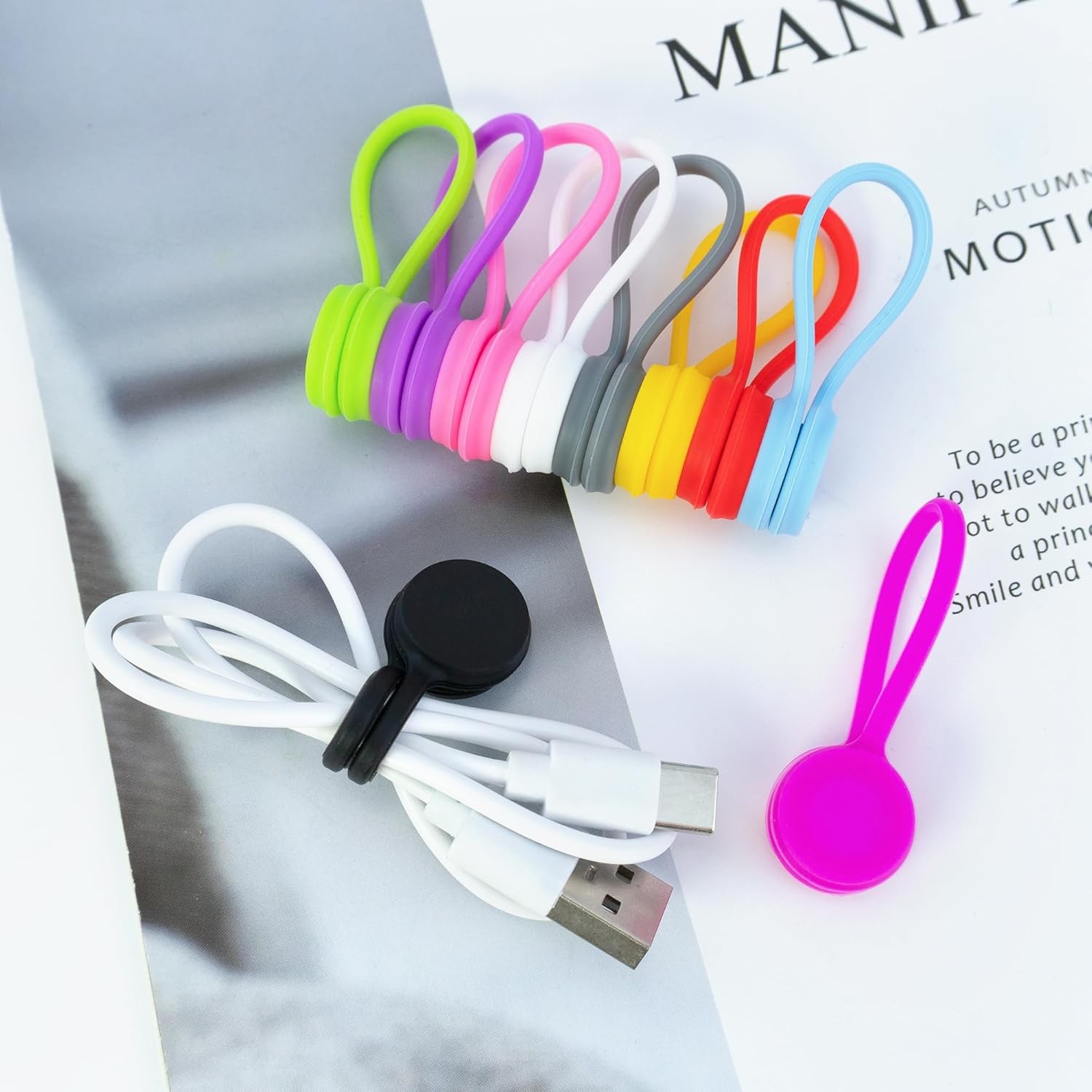 Quacc 10 PCS Reusable Magnetic Cable Ties Multicolor