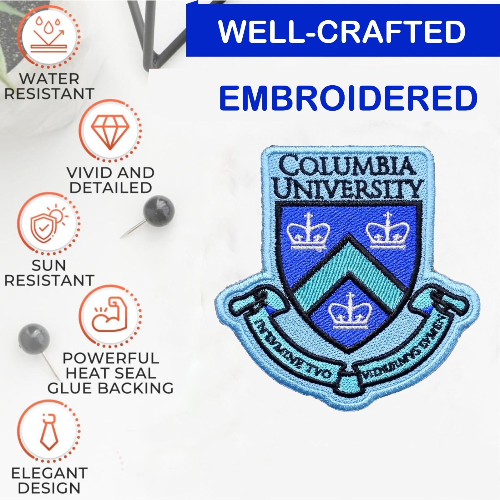 Columbia University Logo Iron On Patch - Sew Patch - Embroidered Patch 4"x3.75"
