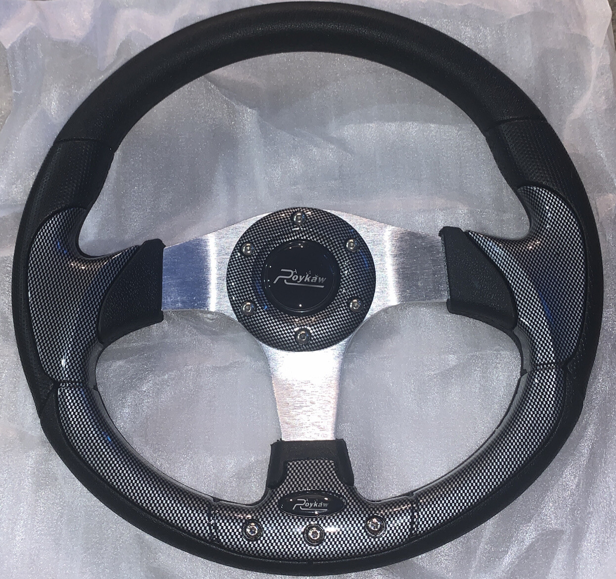 Roykaw ~ Golf Cart Steering Wheel ~ Carbon Fiber Style ~ 6 Lug ~ New