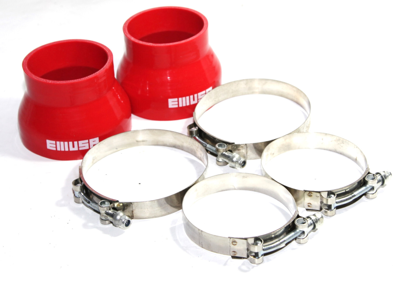 Universal RED 4PLY 2x Straight 3.5"-4.0"ID Silicone+ 4xStainles Steel T-clamp