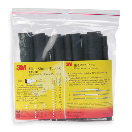 3M Fp301-3/8-6"-Black-10-10 Pc Pks Heat Shrink Tube, Thin Wall, 2:1 I.D. Shrink
