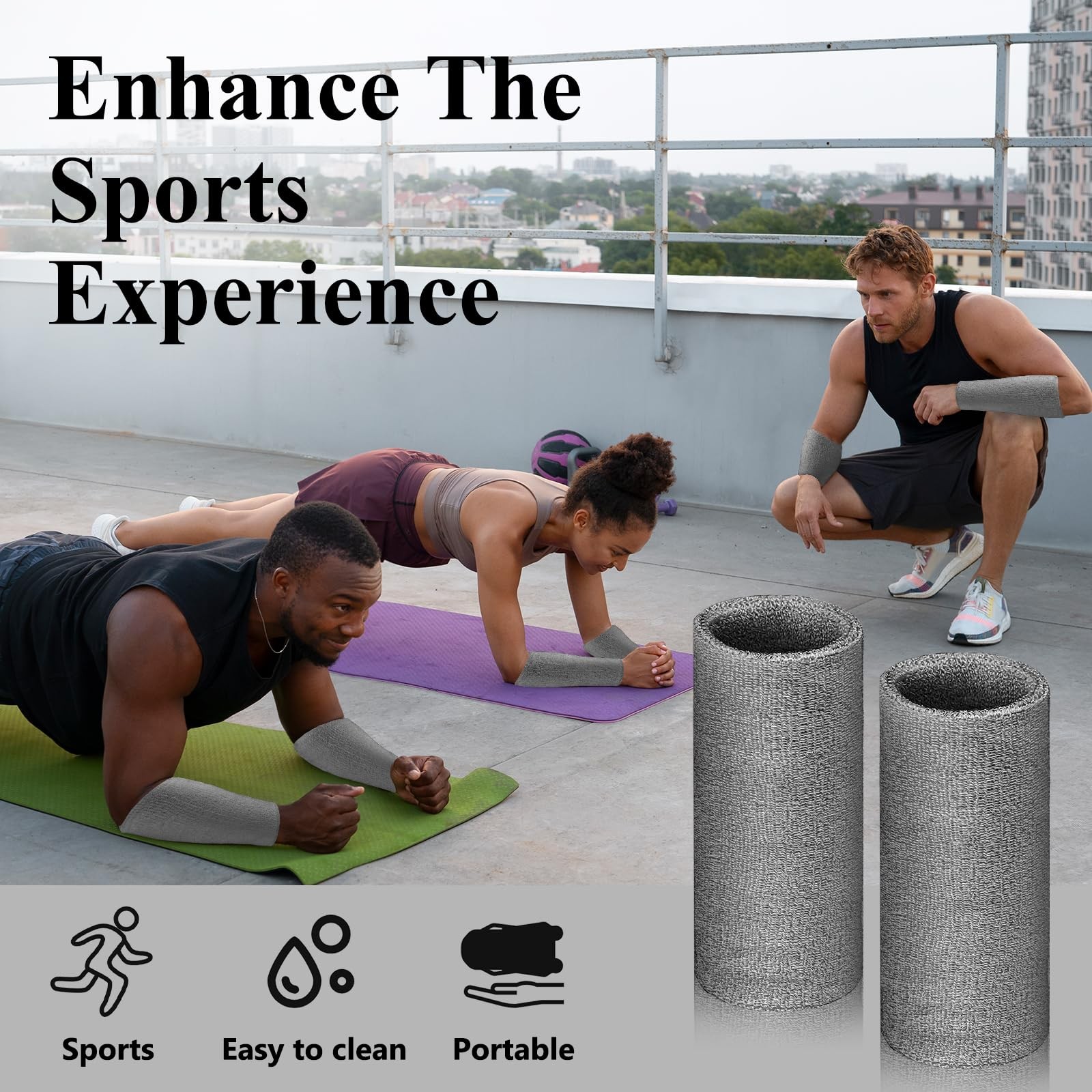 2 PCS 9-Inch Black Long Wristbands Sweatbands for Football Workout Tennis