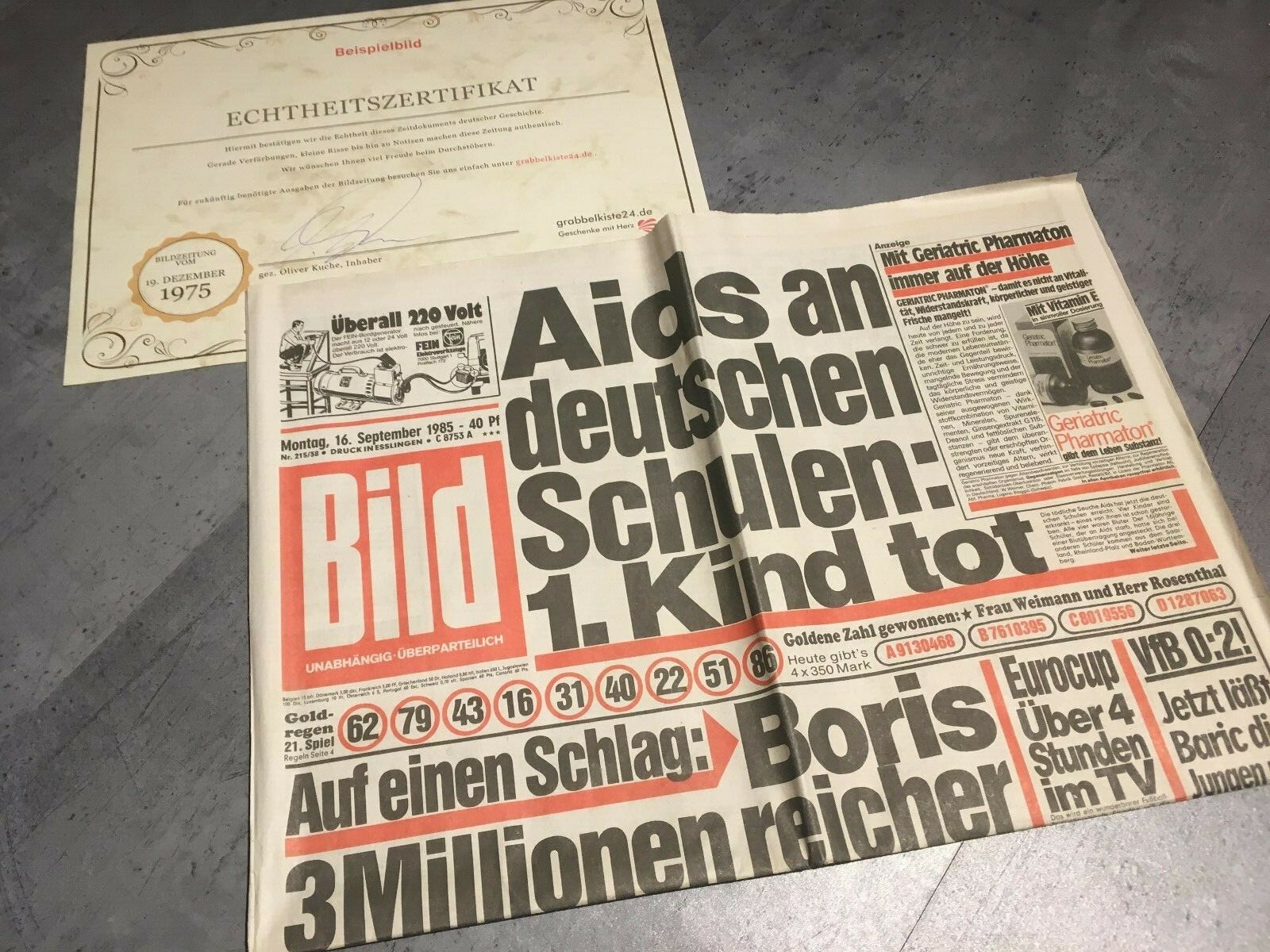 Bildzeitung 16.09.1985 September 16.9.1985 gift 34. 35. 36. 37th Birthday