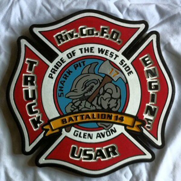 Fire Department Riverside Batt 14 3D routed wood patch plaque sign Custom Carved