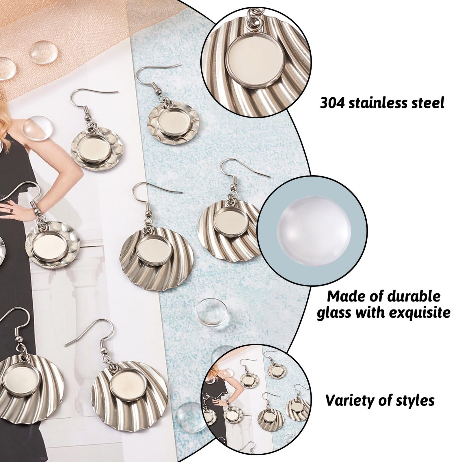 12Pcs Stainless Steel round Earring Bezel Trays Dangle Earring Base Setting Ear