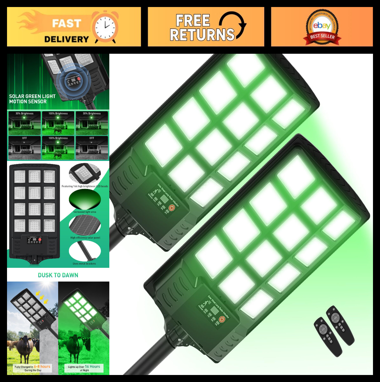 Solar Powered Night Hunting Light - Green Motion Activated Feeder Light, Waterpr