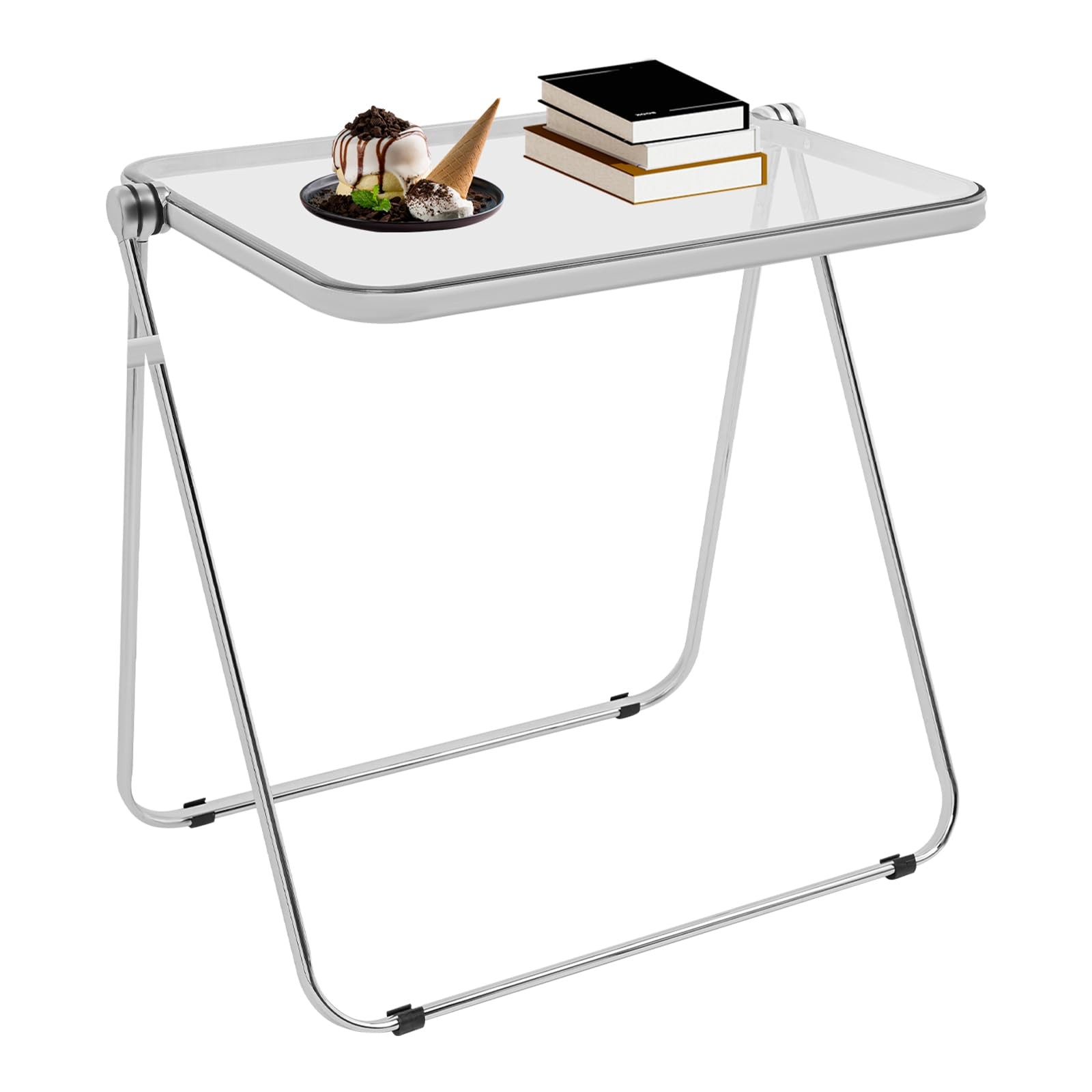 Silver& Clear Foldable Side Table Tiny Computer Desk for Home Office Indoor