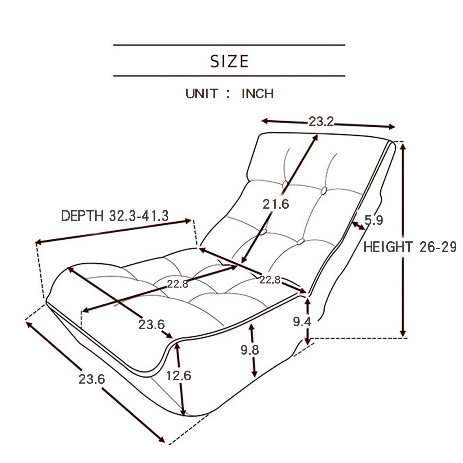 Foldable Reclining Sofa Chair-4-Segment Adjustable Back for Living Room,Playroom