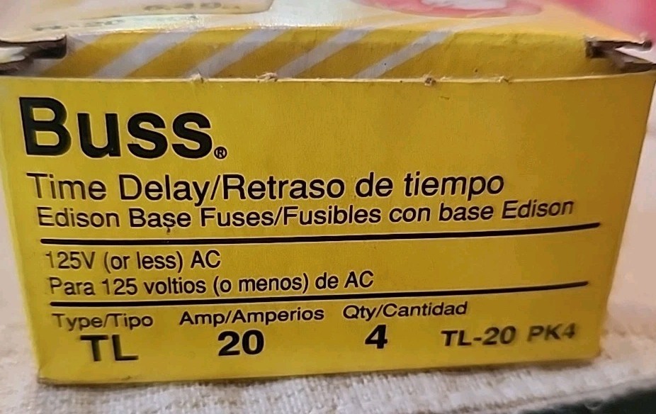 Buss TL 20 Time Delay Fuses ~ TL-20 ~ 3 of 4 Pack Box