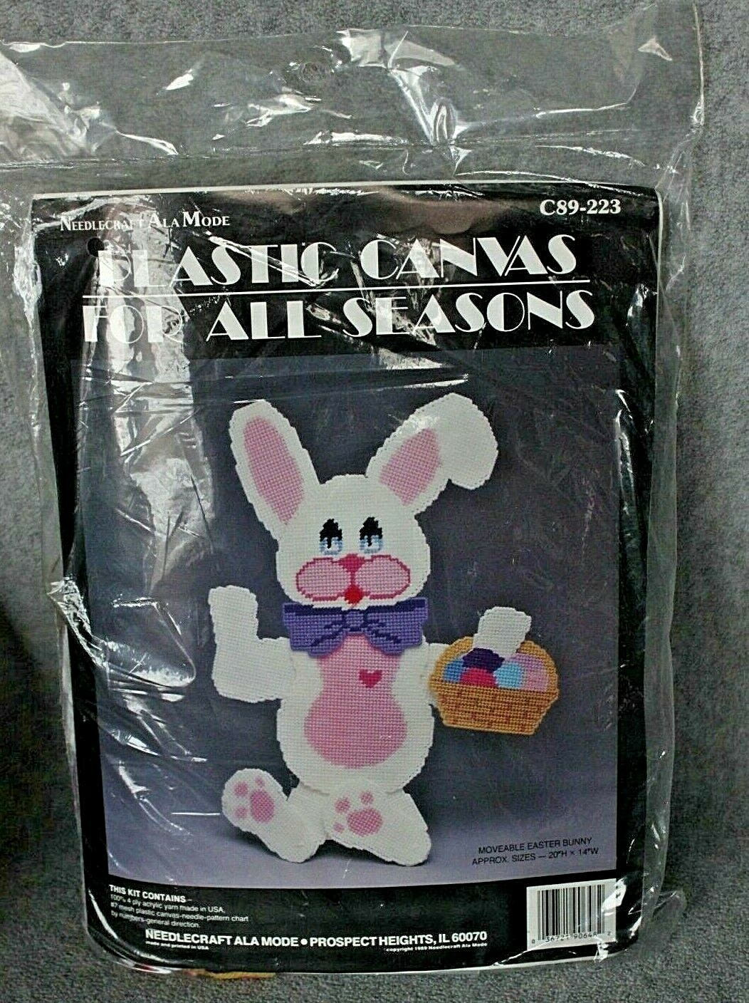 Vtg NEEDLECRAFT ALA MODE Lg Movable Easter Bunny Plastic Canvas Cross Stitch Kit