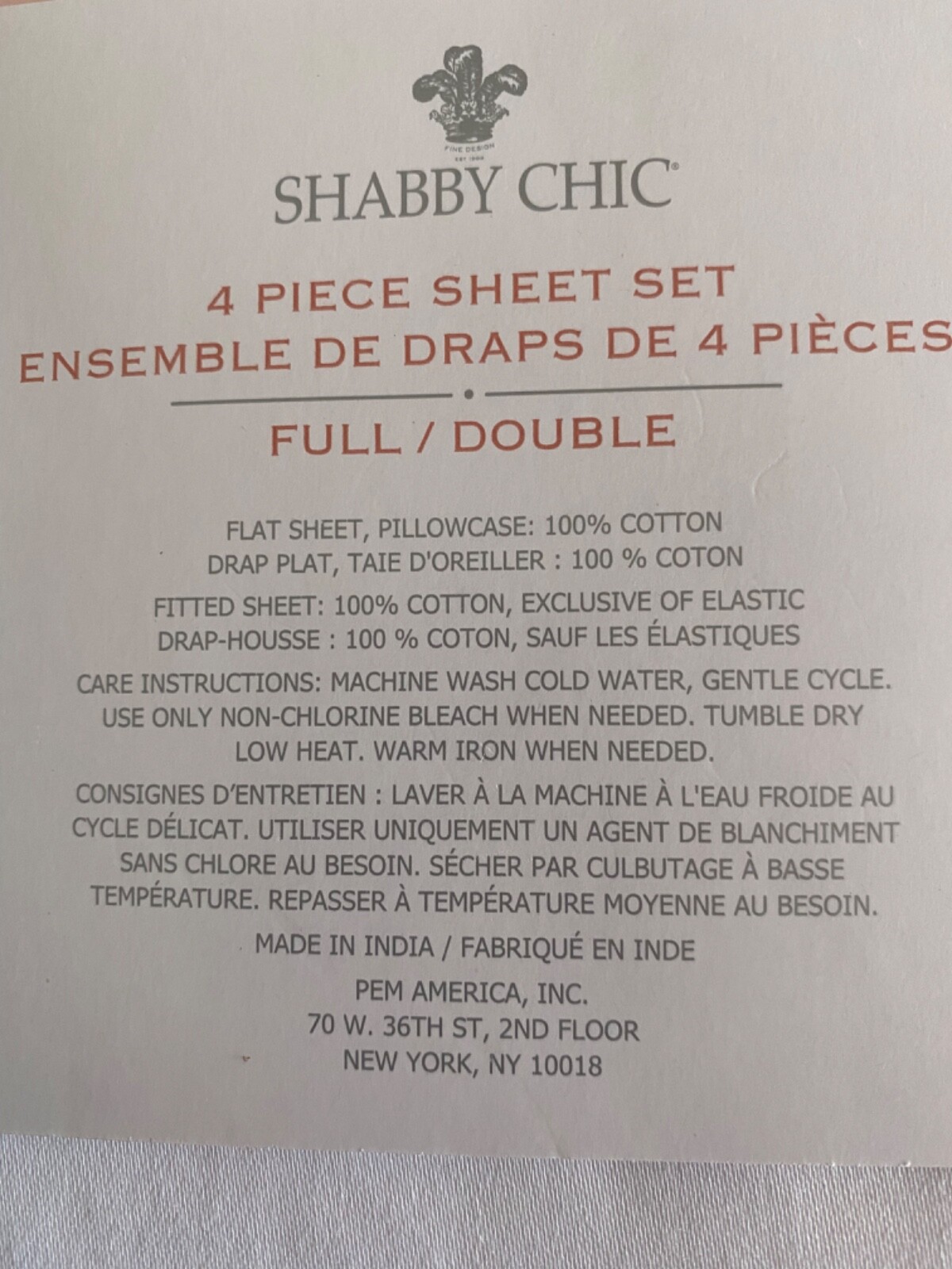 Shabby Chic Full/Double Cream Sheet Set