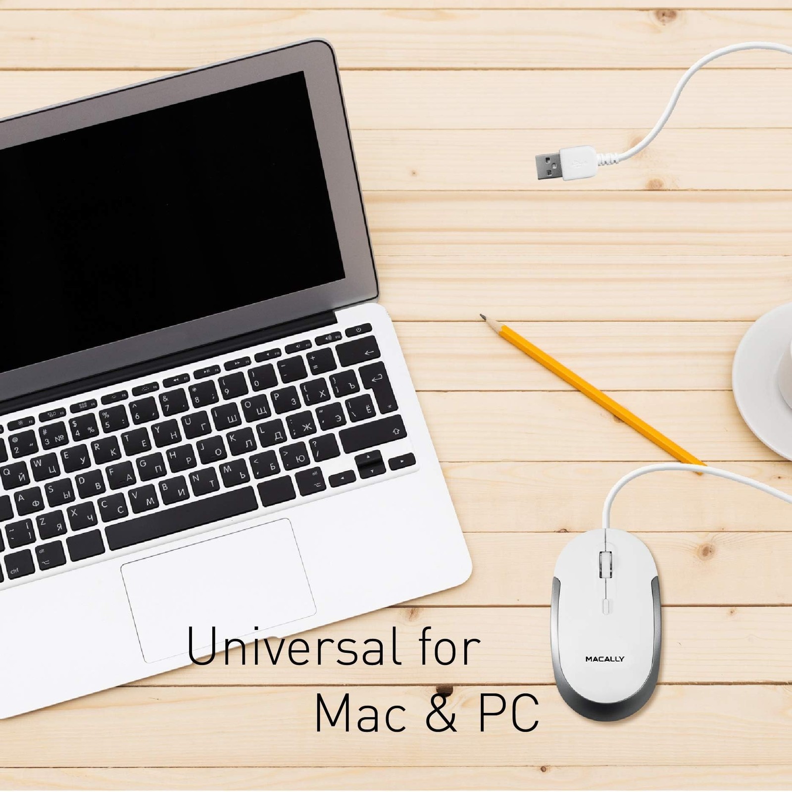 Macally Silent Wired Mouse - Slim & Compact USB Mouse for Apple Mac or Window...