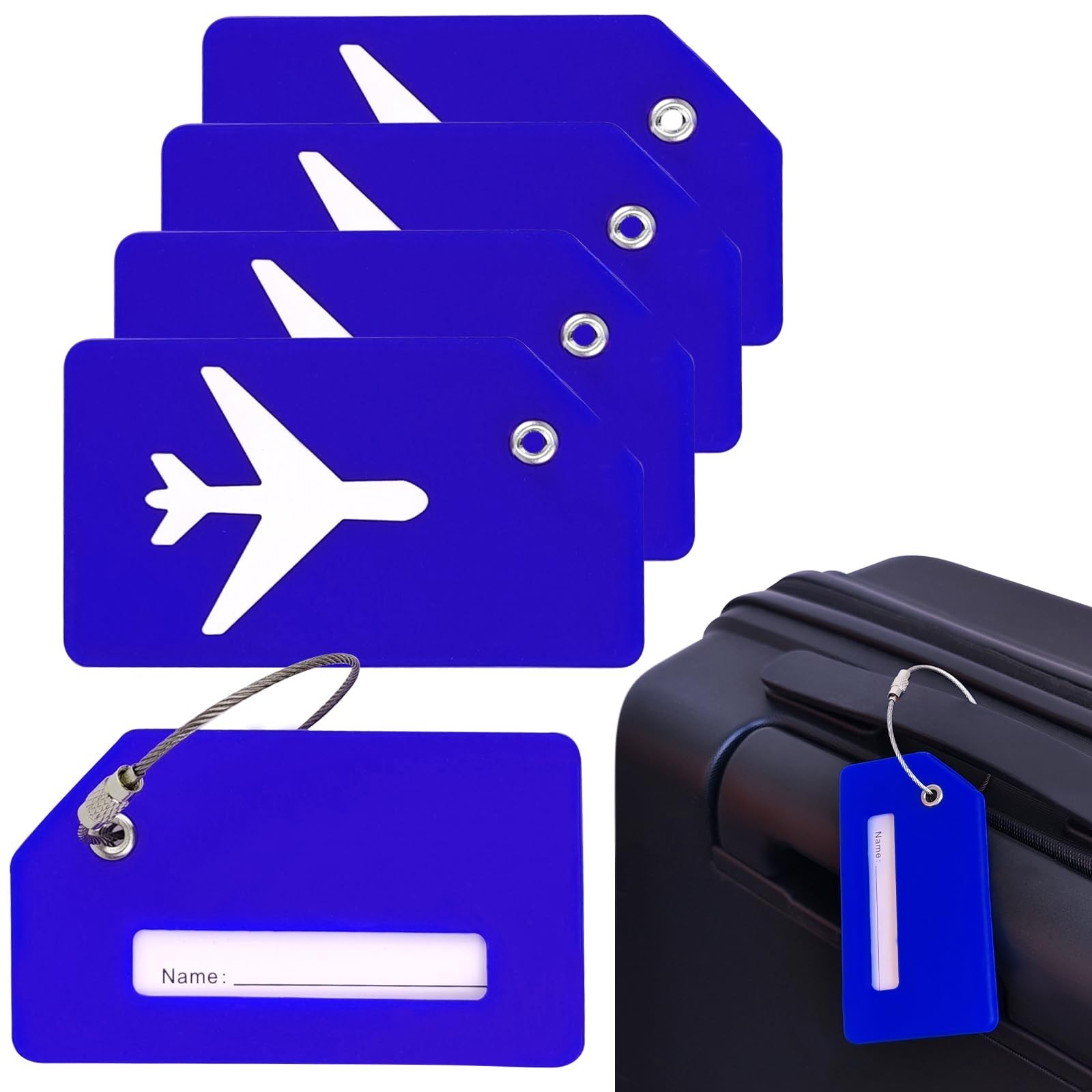 5 Pack Blue Silicone Luggage Tags for Suitcases, Durable Travel Bag Tags with...