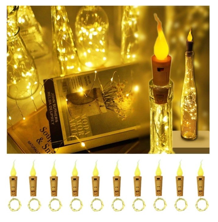 Wine Bottle Lights with Candle Flame, 10 Pack 20 LED Flameless Cork String Li...