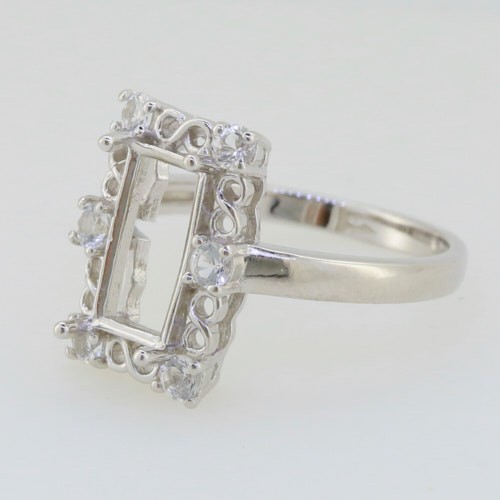 Sterling Silver Semi Mount Ring Setting Emerald OCT 10x6mm Art Deco Style
