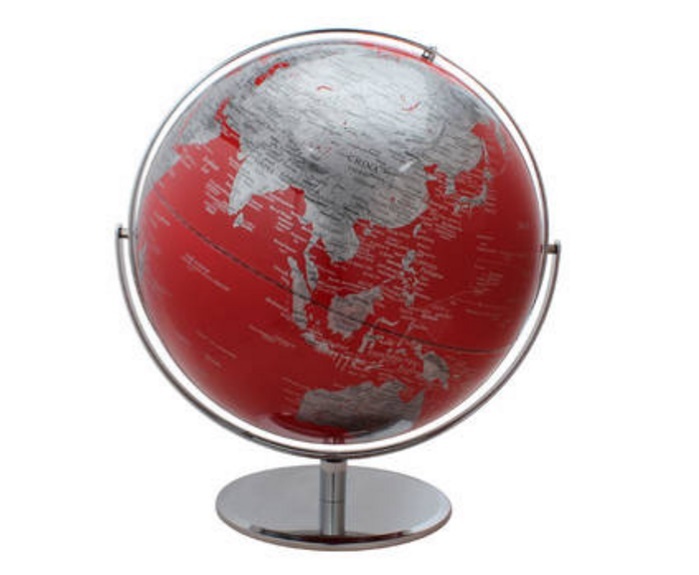 17" Large 2 Tone Revolving World Globe Table Top Red & Silver Modern Style