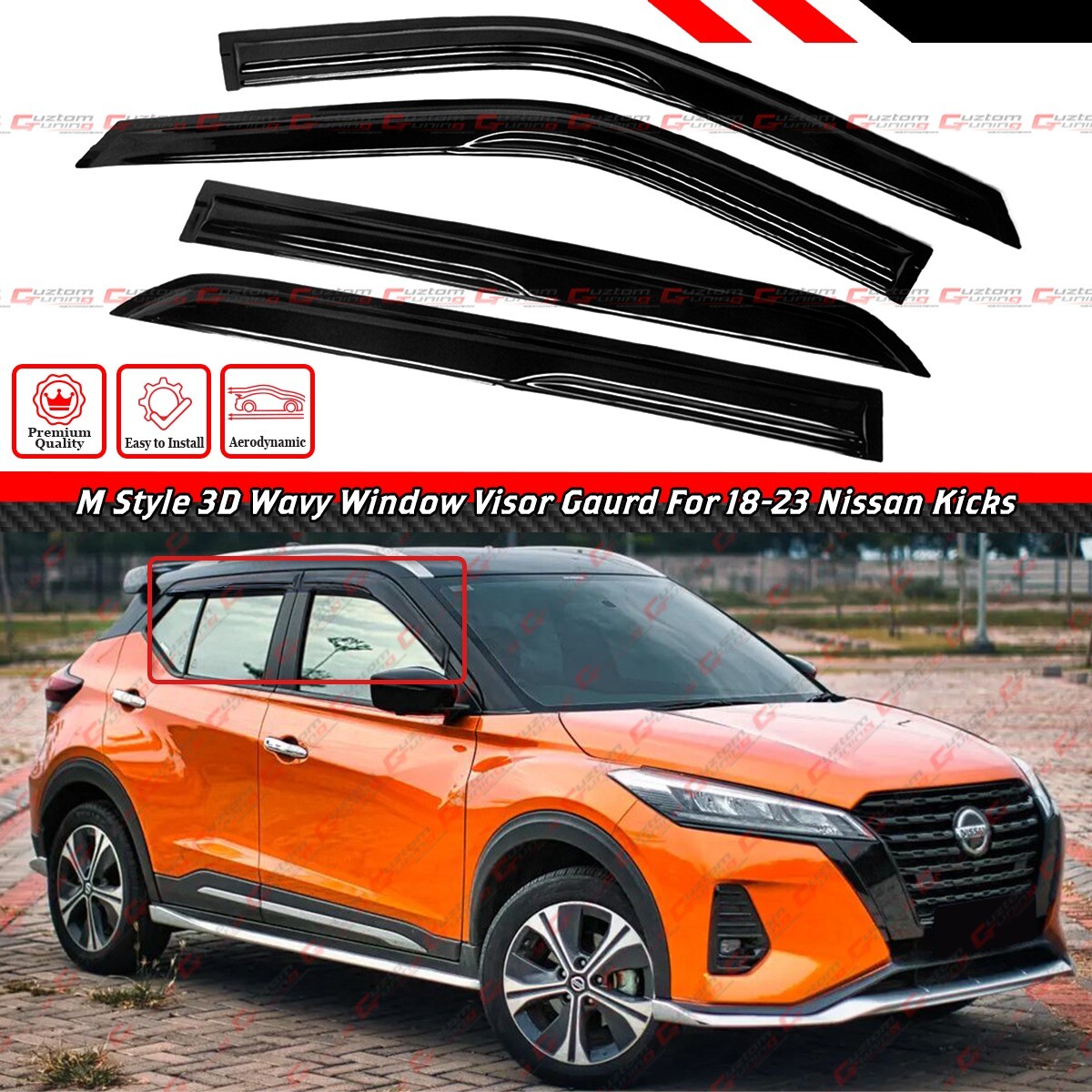 FOR 2017-2024 NISSAN KICKS JDM M STYLE 3D WAVY WINDOW VISOR RAIN GUARD DEFLECTOR