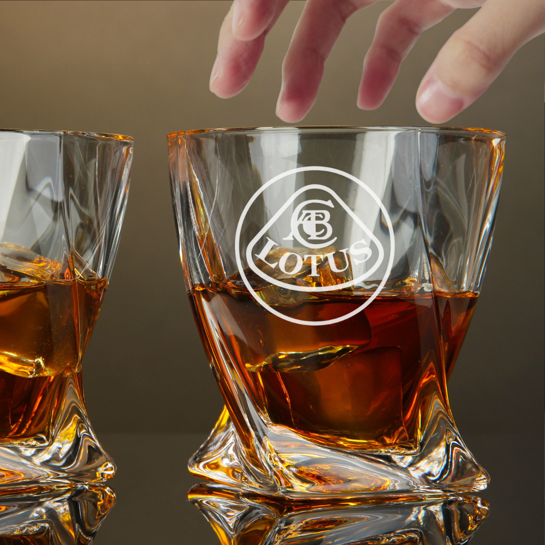 Custom Engraved Lotus Whiskey Glass – 10 oz Twisted Rocks Glass