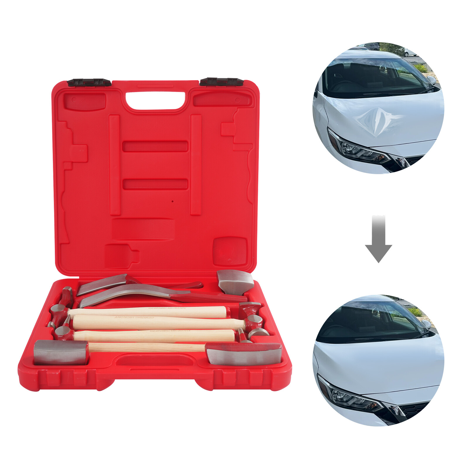 9 PCS Car Dent Removal Tool Kit, Auto Body Repair Hammer Dolly Set with Case