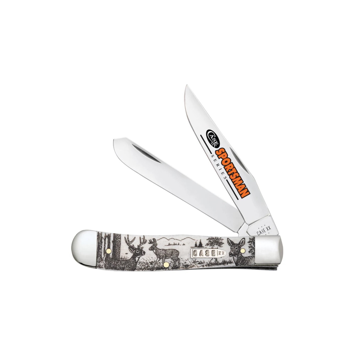 Case Sportsman Series Deer Embellished Smooth Natural Bone Trapper Knife #81220