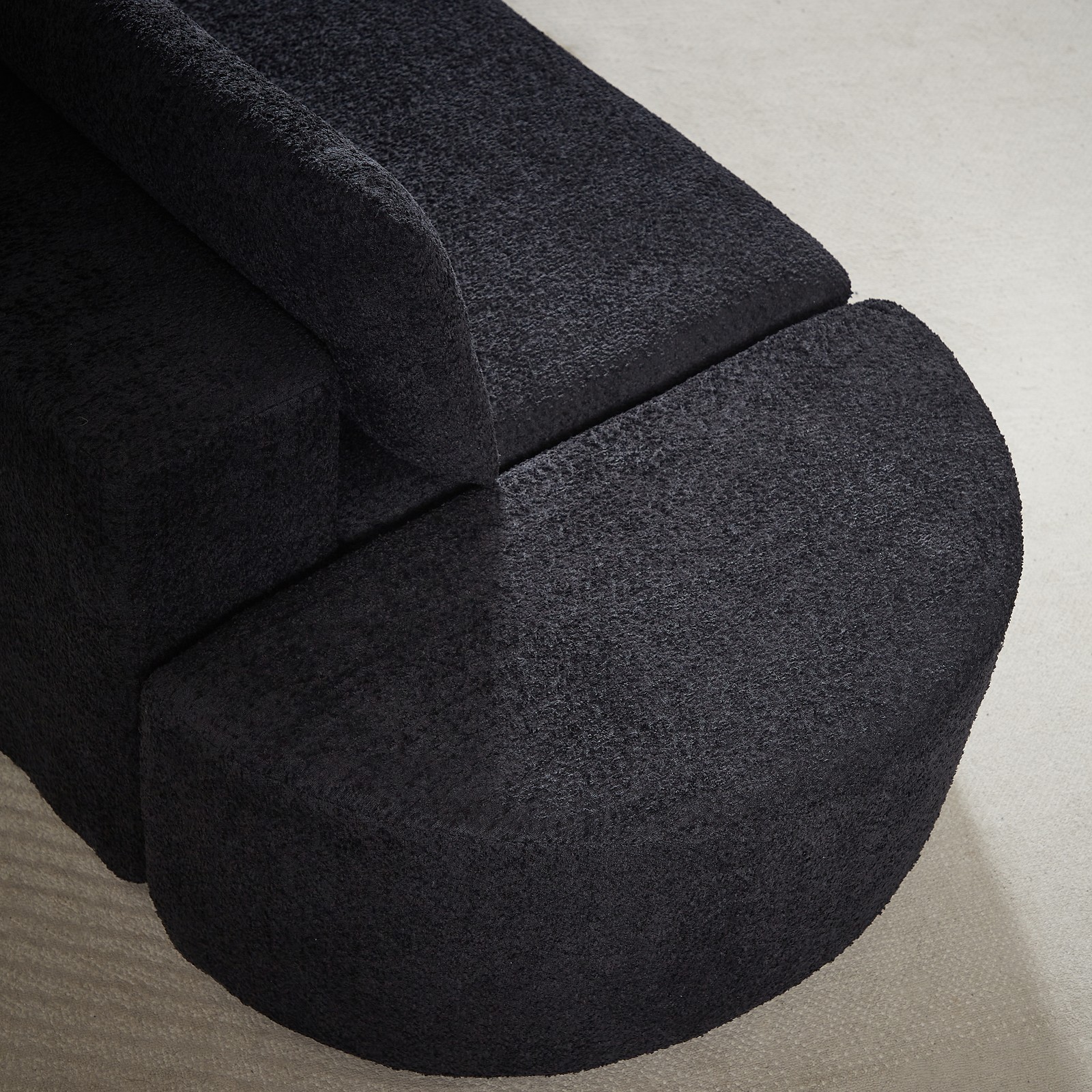 106.3-inch V-shaped modular sofa set in chenille fabric, featuring three throw p