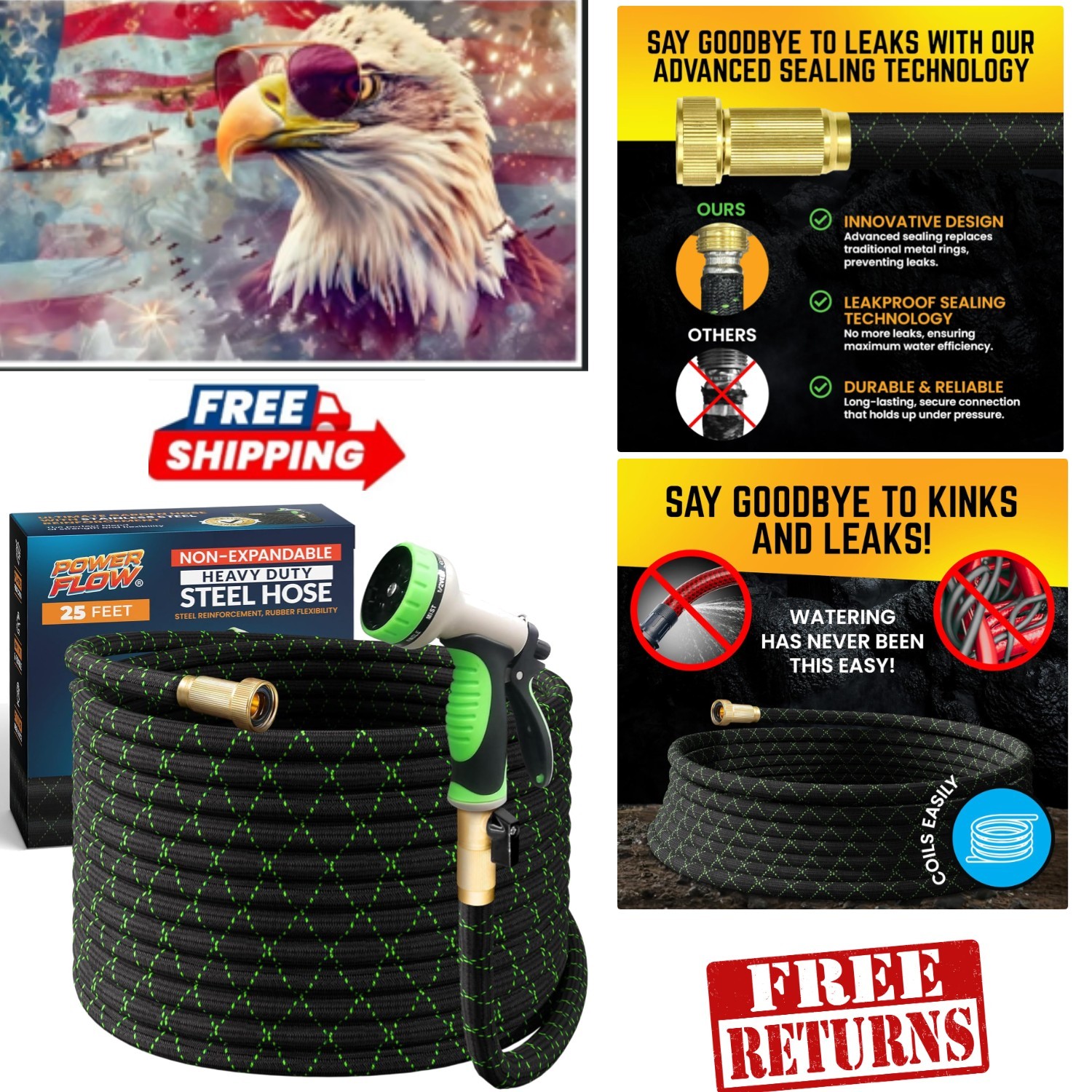 25 Feet  Stainless Steel Garden Hose - Leak-Proof and Weather Resistant