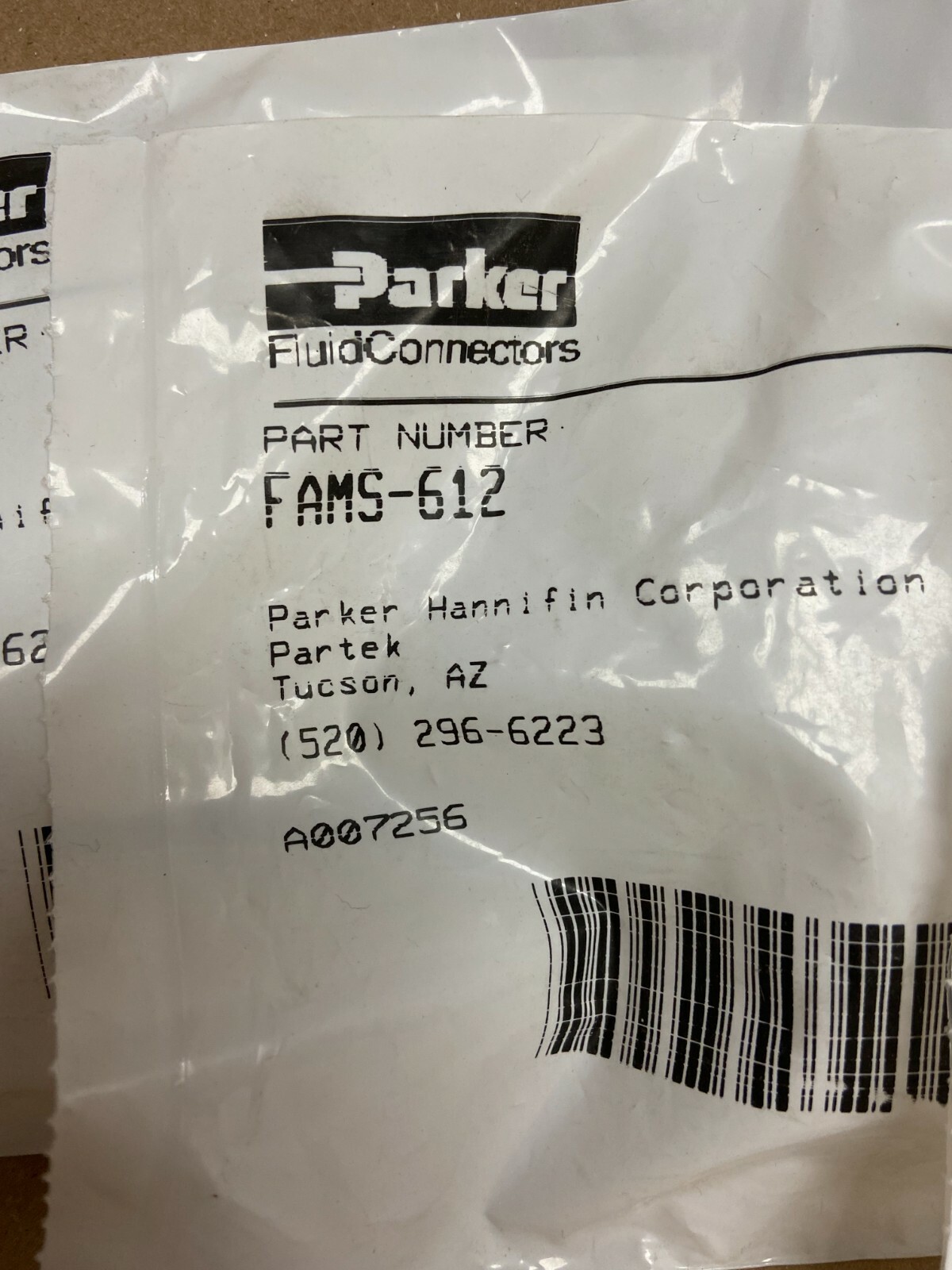 PARKER FAMS-612 HIGH PURITY FLARE ADAPTER MALE STRAIGHT FITTING