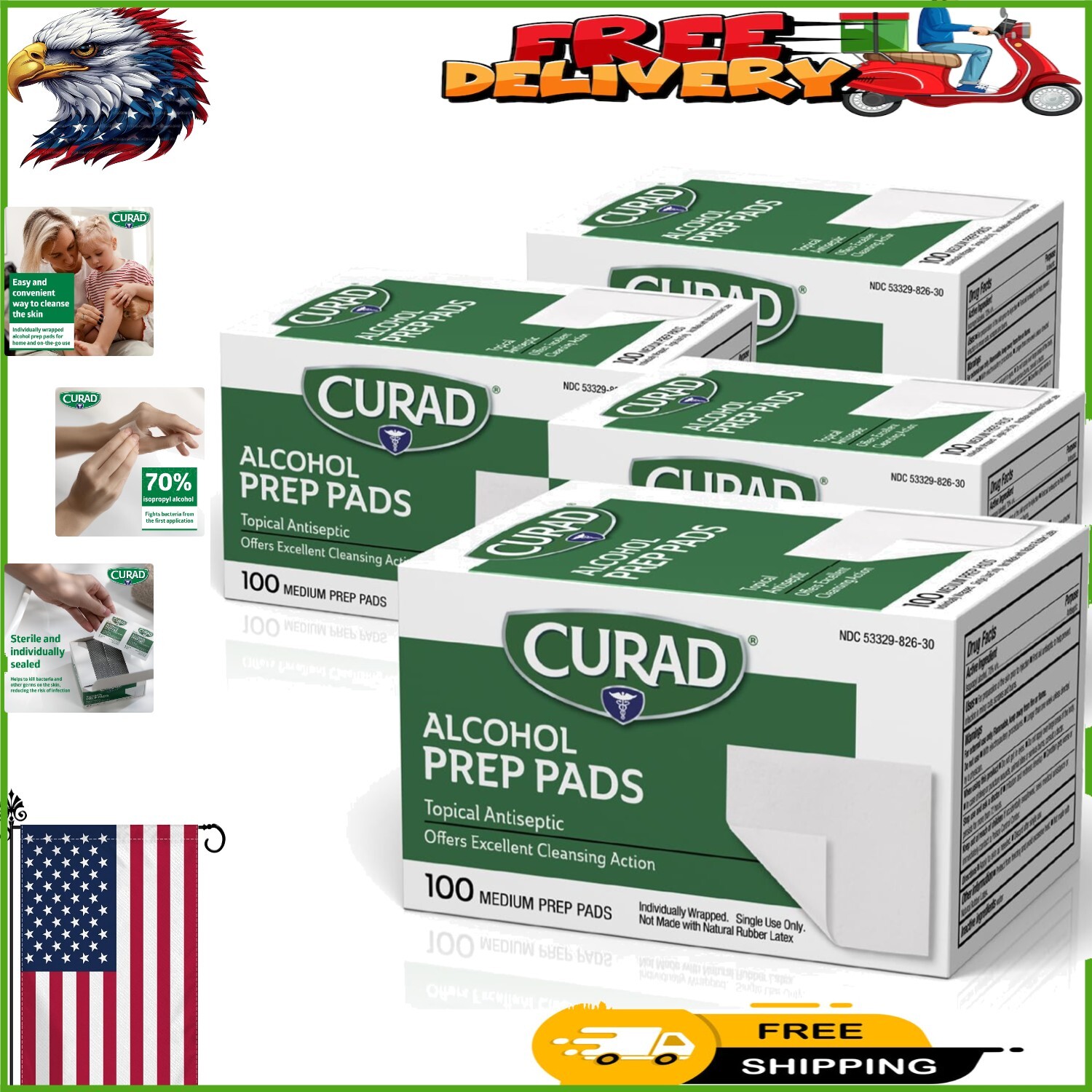 Individually Wrapped Alcohol Prep Pads | Pack of 400 Medical Cleansing Wipes