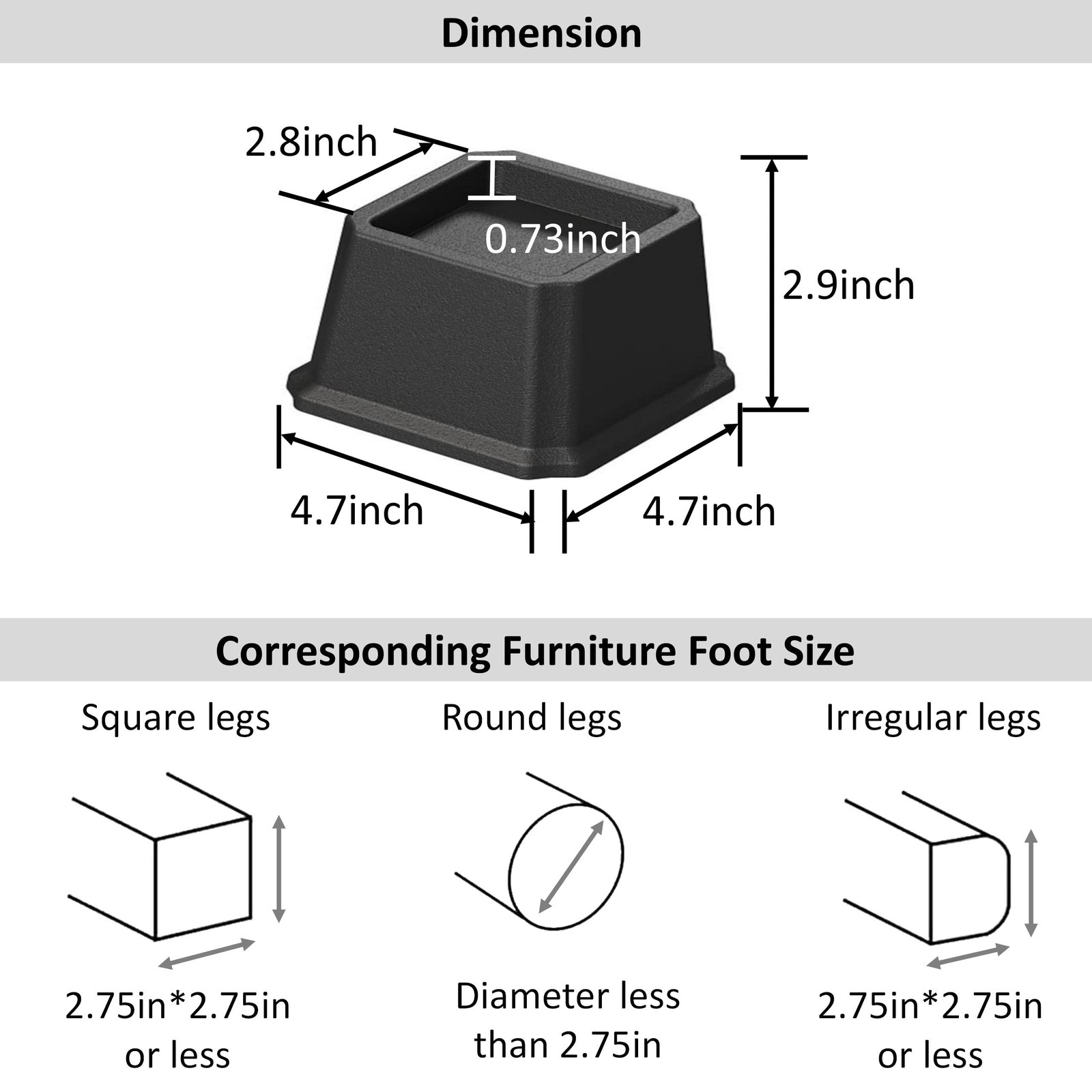 Whynonap Bed Risers 2 Inch Heavy Duty Bed Elevators, Set of 6 Lifts Up 2000 l