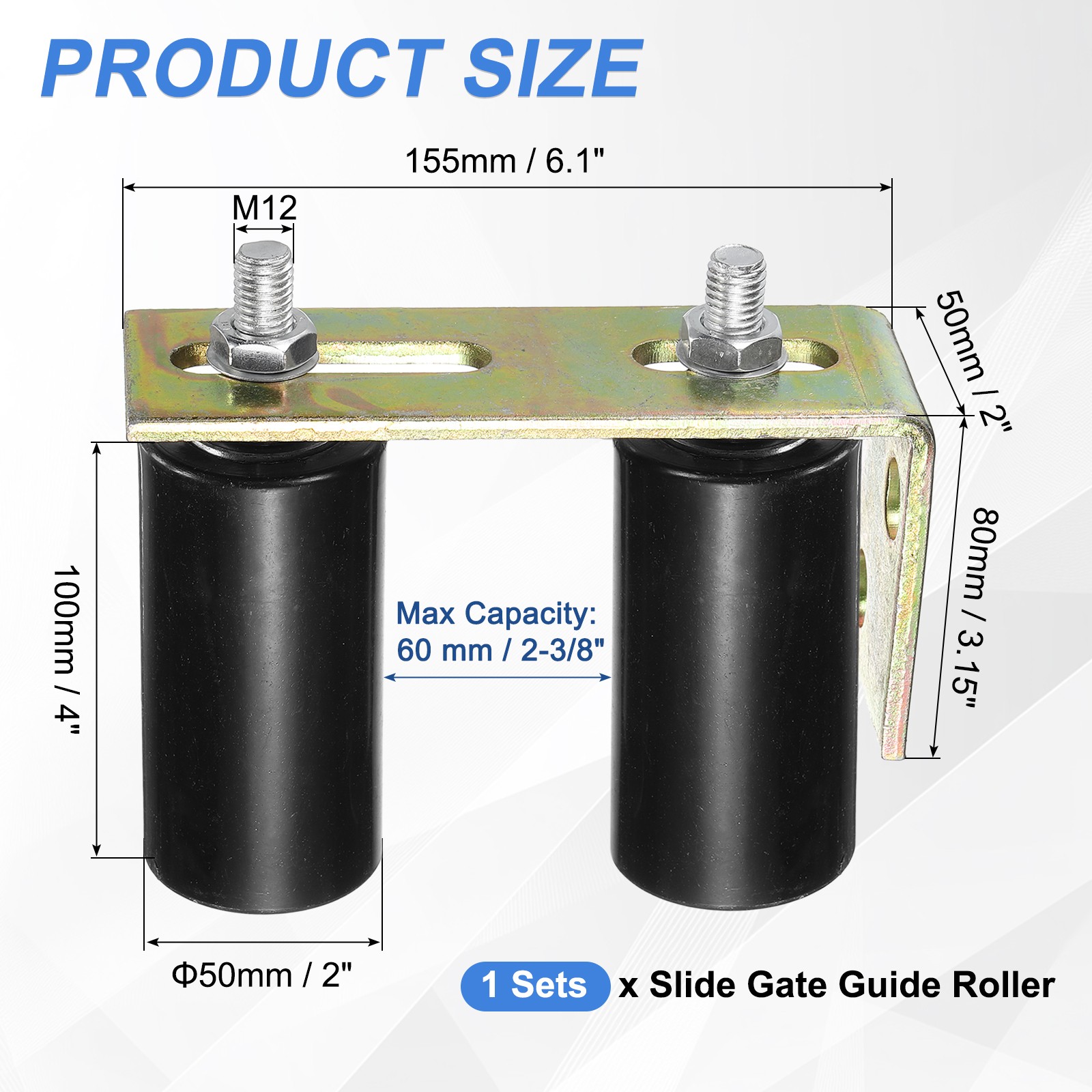 1Set Slide Gate Guide Roller, 4" Nylon Gate Support Rollers with Bracket, Black