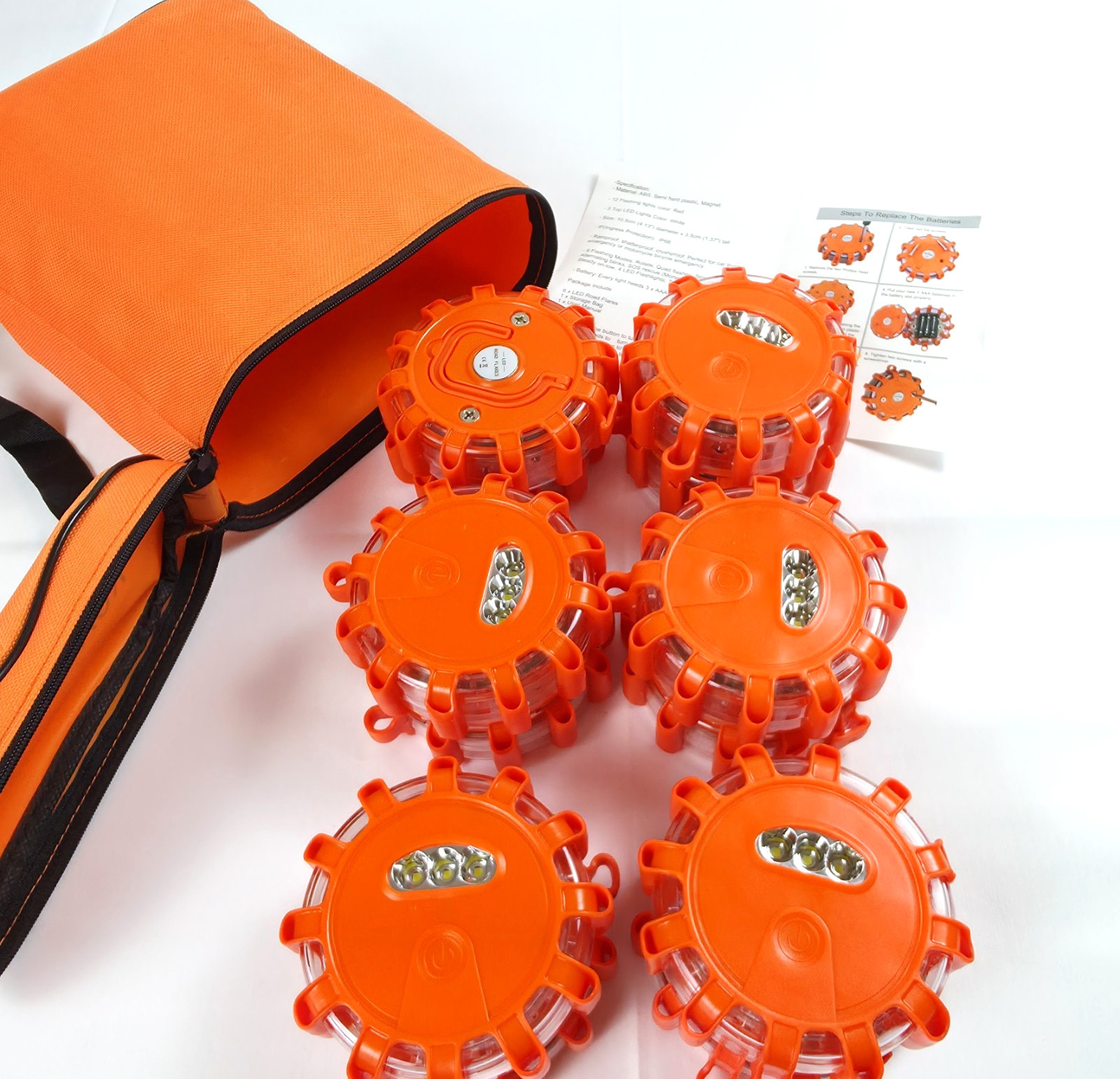Pack of 12 LED Road Flares Emergency Safety Disc Magnetic Flashing Warning Light