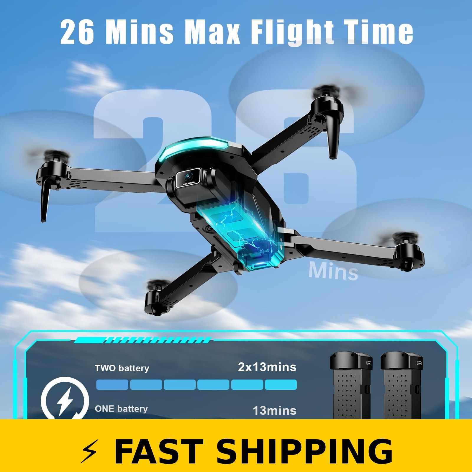 ALORELS 1080P Foldable Mini Drone with Camera, 2 Batteries