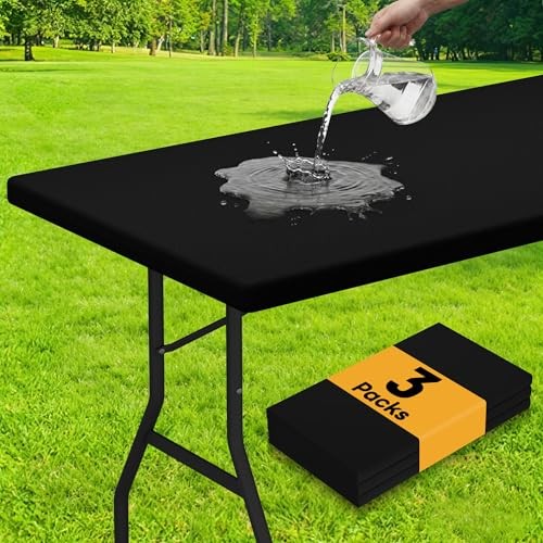 Pack Rectangle Table Cloth, Elastic Fitted 72" x 30" (Rectangular) 3 Black