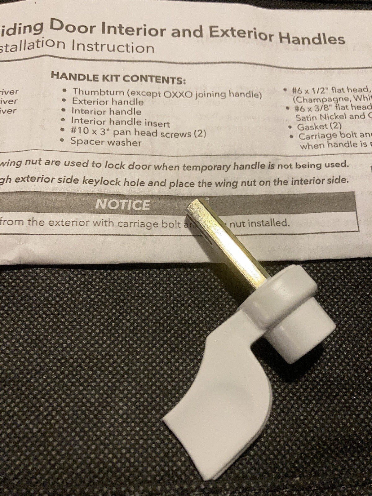 Pella Sliding Patio Door thumb turn knob GENUINE Brass with White finish.