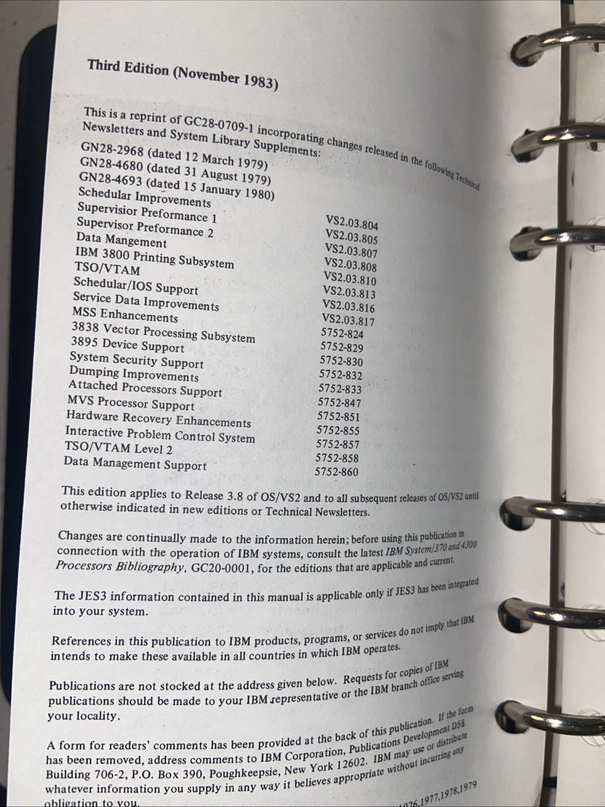 1983 IBM Field Engineering Handbook System OS/VS2 Volume 1,2,3 Reference Summary