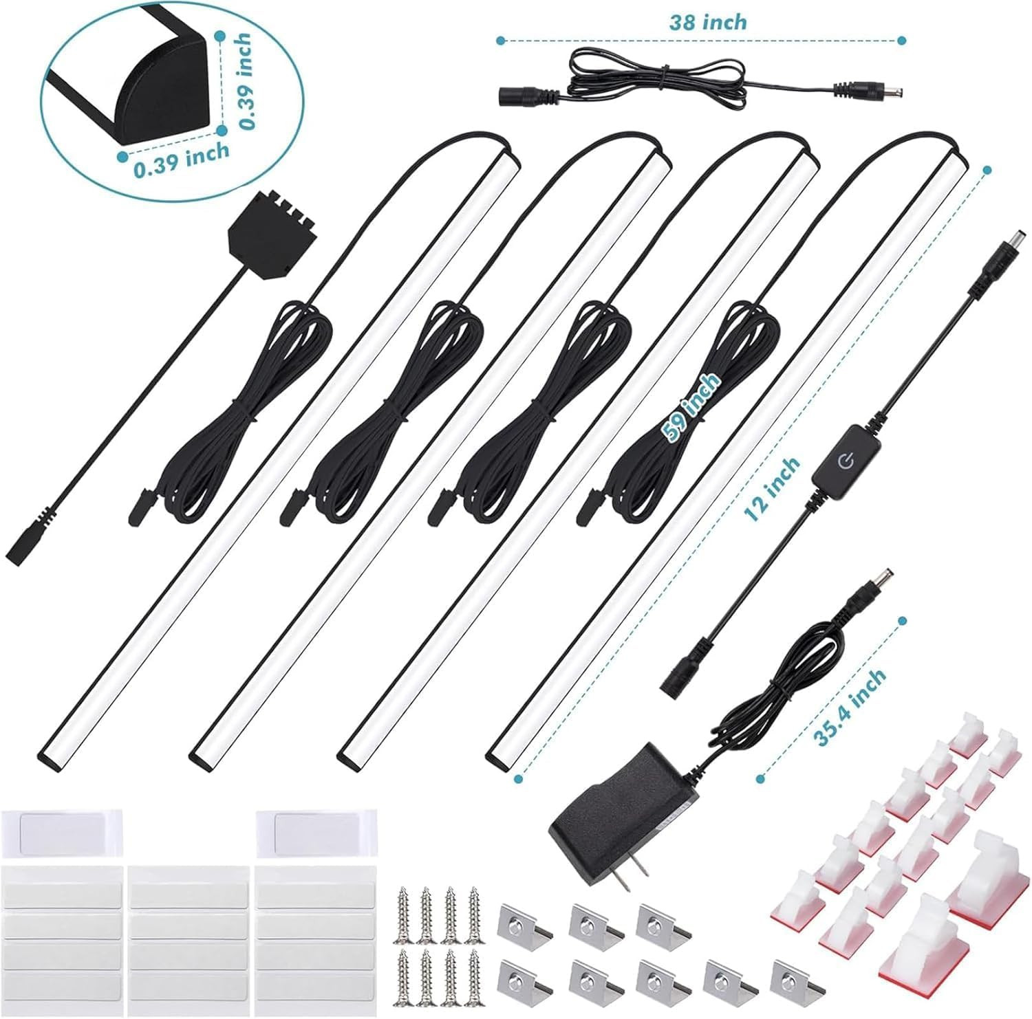 Black LED Shelf Lights, Display Cabinet Lights with Memory Function, 4 Pack x...