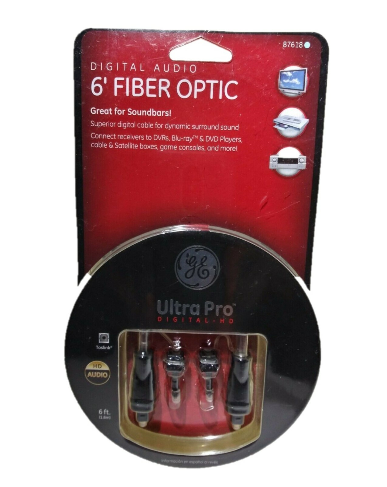 New In Package GE Ultra Pro Digital HD Audio 6' Fiber Optic Cable # 87618
