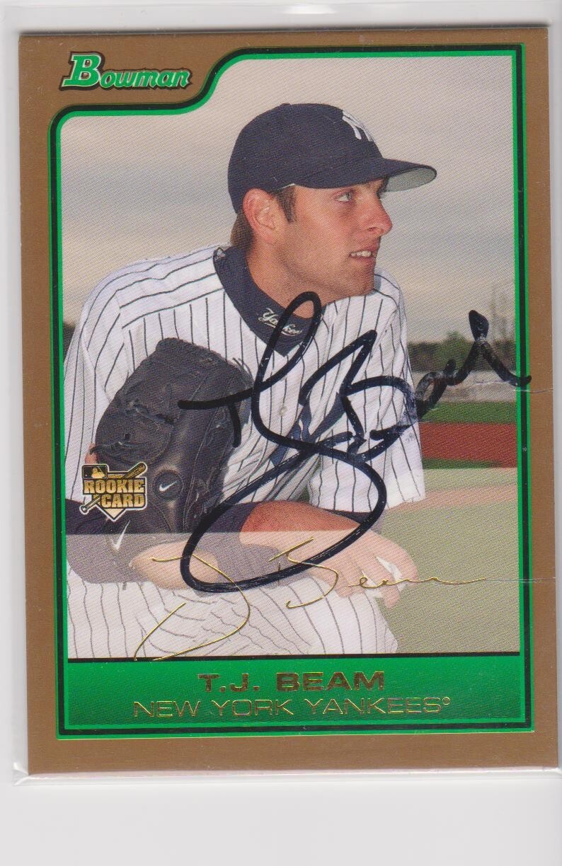 T.J. BEAM NEW YORK YANKEES AUTOGRAPHED ROOKIE CARD THROUGH THE MAIL CREASED