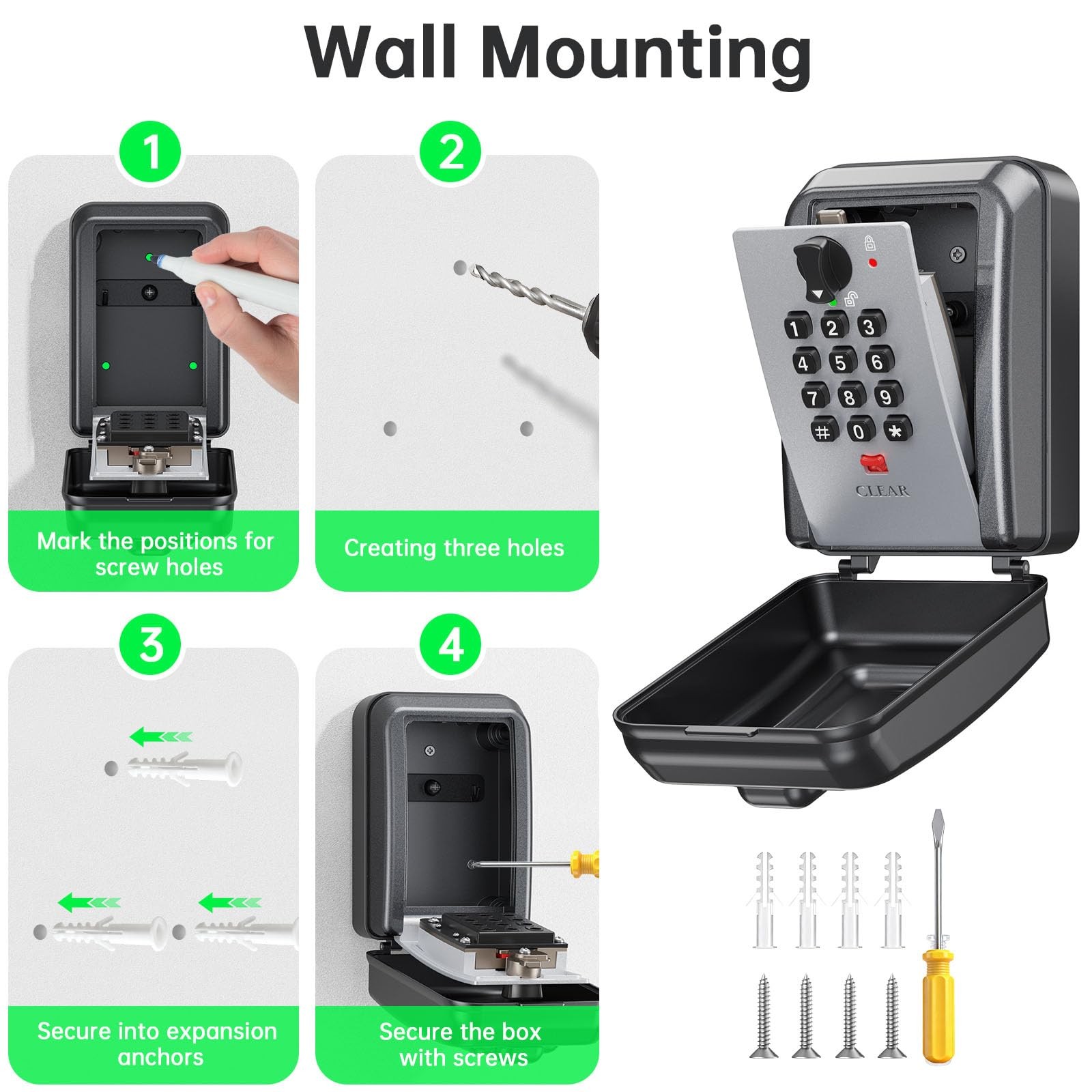 MAILADA Key Lock Box,12 Digit Combination LockBox Keys,Resttable Code,Large