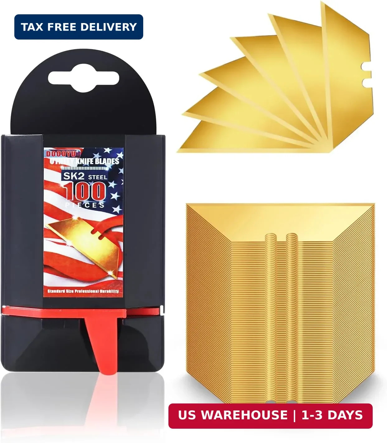 Utility Knife Blades 100 Pack, Titanium-Plated Gold Box Cutter Blades with Dispe