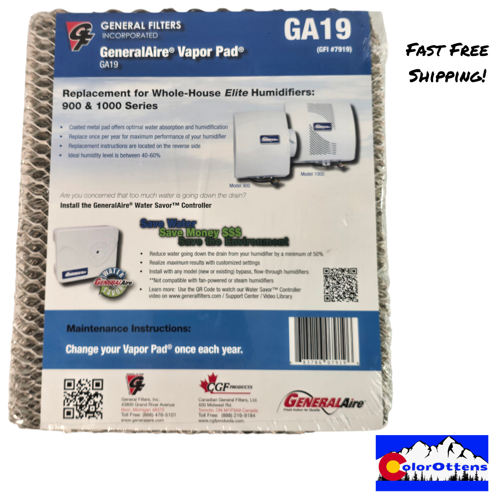 GeneralAire 7919 GA19 Humidifer Vapor Pad For Elite Series Model 900 1000