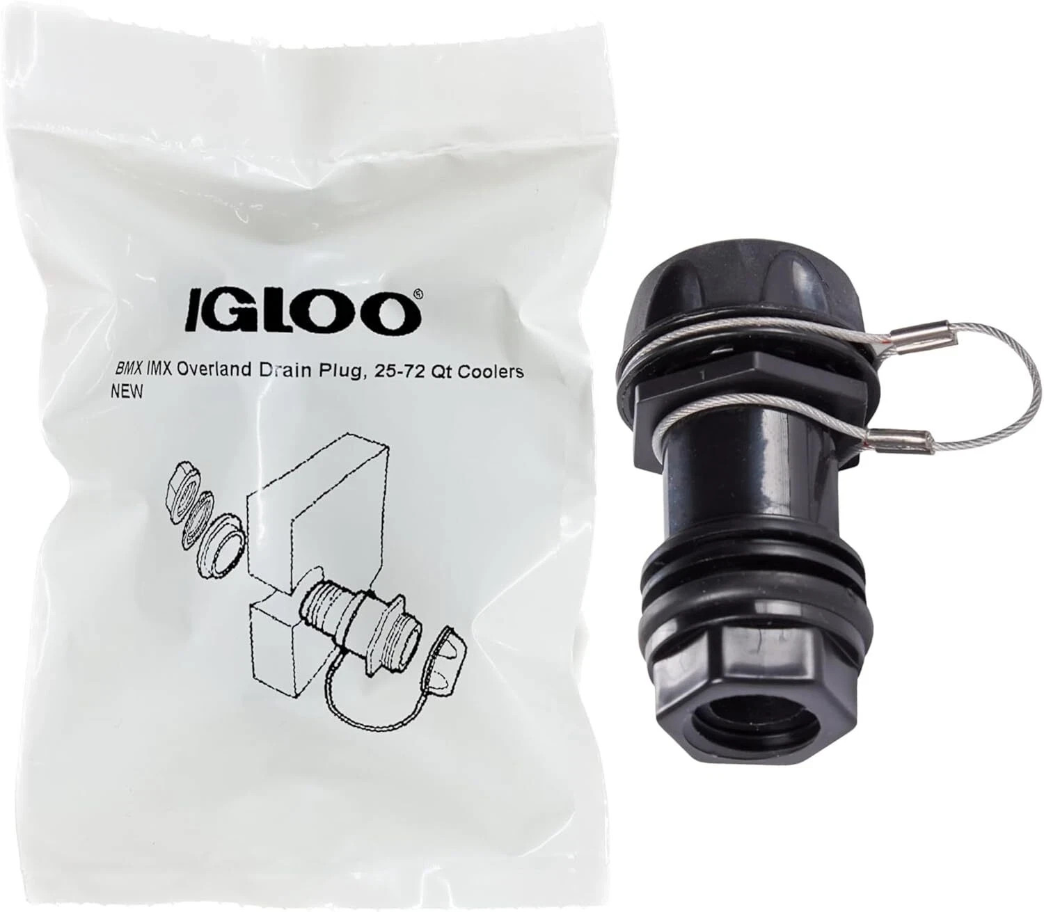 Igloo Drain Plug for BMX, Overland, and IMX 25-72 2.8" x 1.6" x 1.6", Black