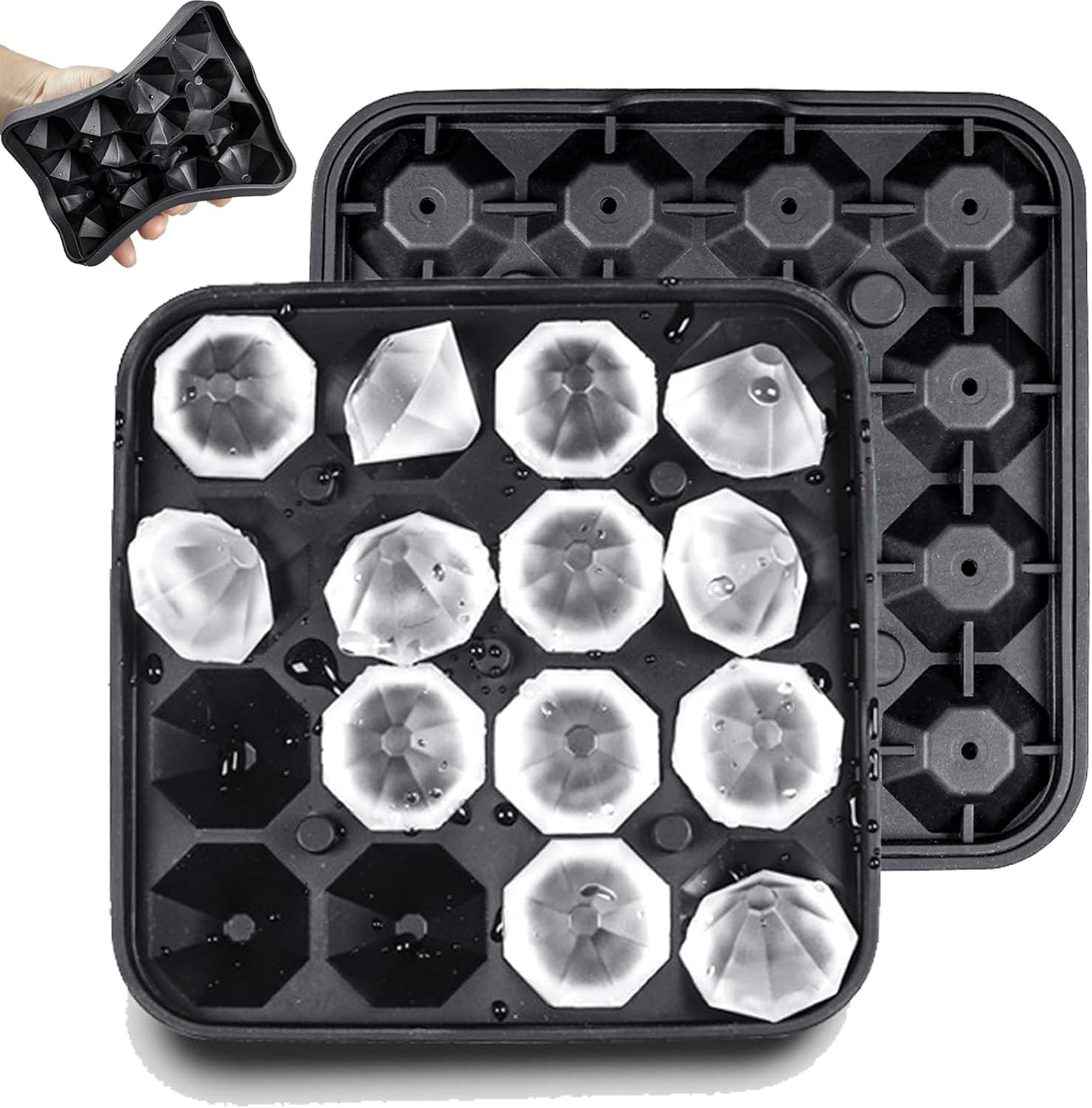 Tiny Diamond Ice Molds 2 Pack, Small Diamond-Shaped Silicone Ice Cube Trays 16 C
