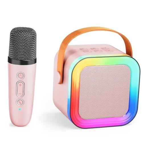 Kids Karaoke Machine Toy Ages 3-12, Wireless Mic BT Speaker Mic | Pink - 1