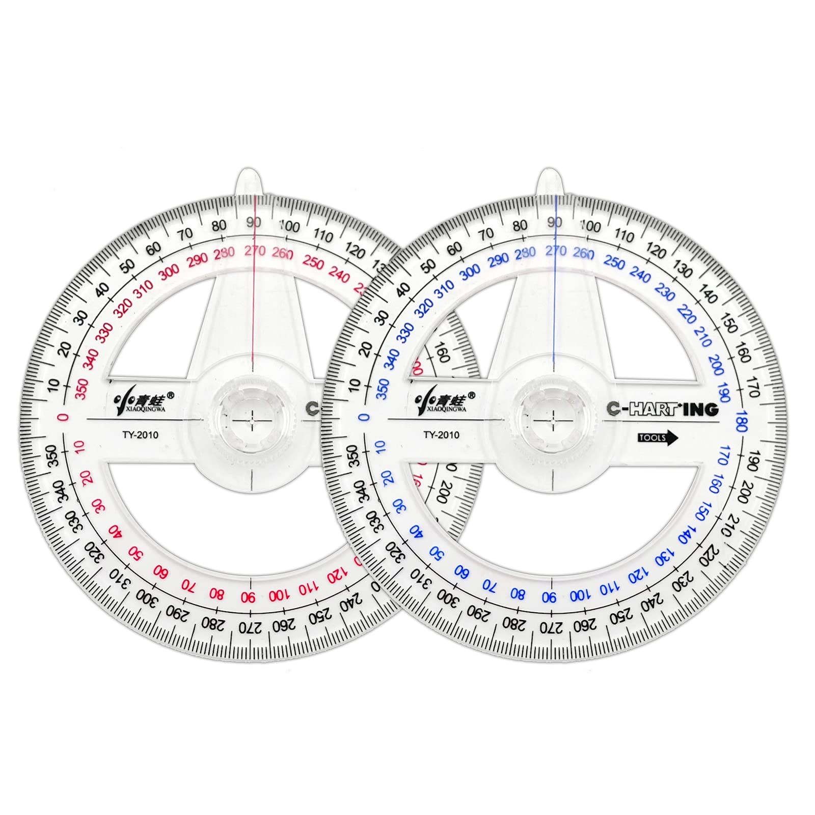 Clear Plastic Precision Marking Angle Math Protractors Circle Ruler 2 PCS