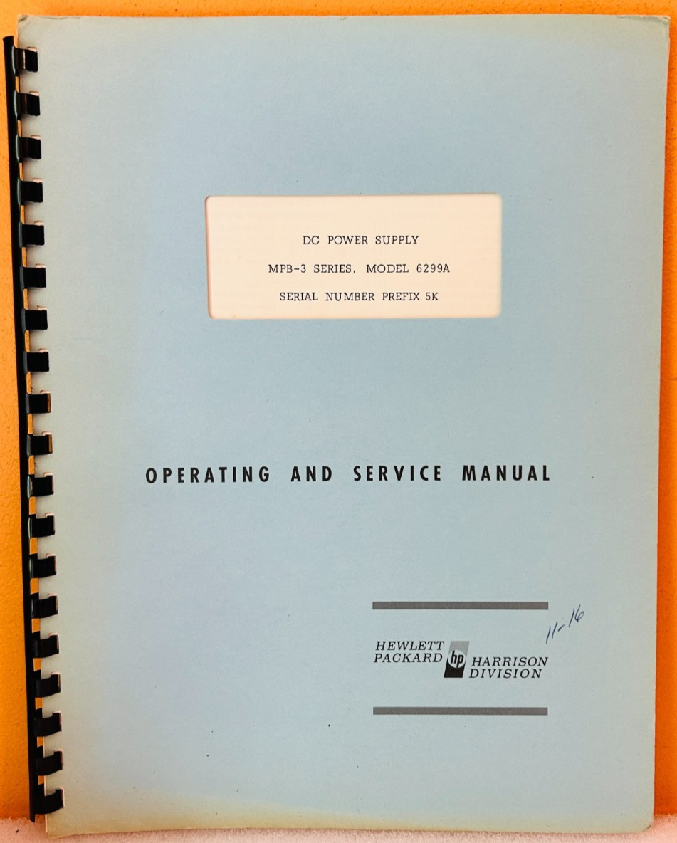 HP 06299-90001 1966 MPB-3 Series, Model 6299A Serial Number Prefix 5K Manual.