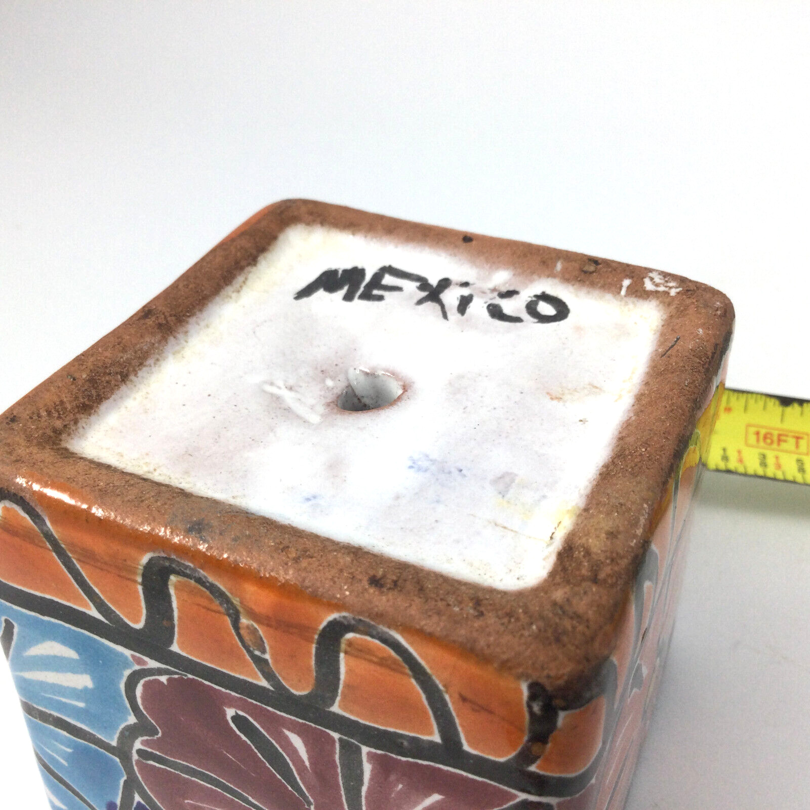 Small Ceramic Planter Hand Painted Flowers Mexico 2.5"