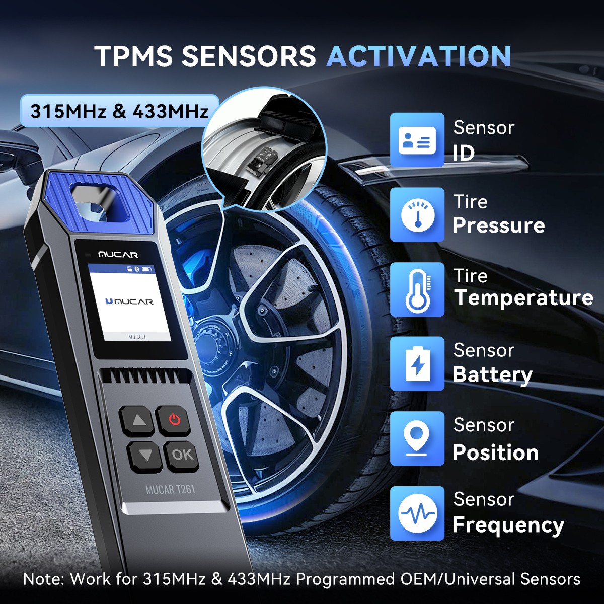 MUCAR T261 TPMS Relearning Activation Tire Pressure Sensor Programming For 892BT