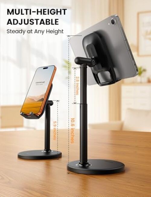 Cell Phone Stand for Desk - [Height Angle] Adjustable Sturdy Desktop Black